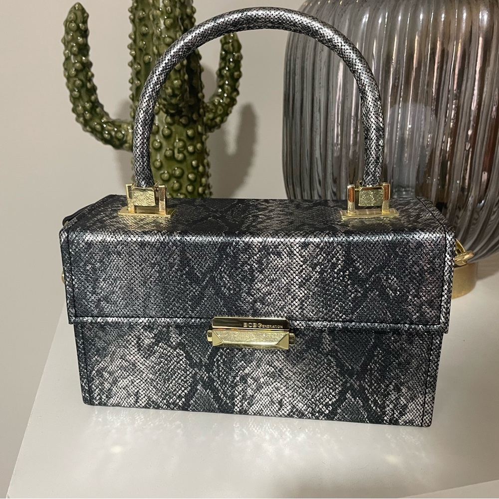 BCBGeneration Gunmetal Snake Effect Tessa Satchel